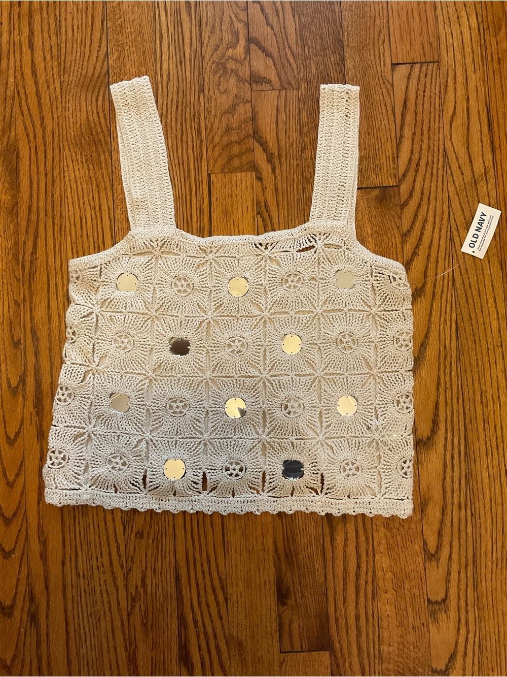 Old Navy Cream Crochet Sequin Crop Tank